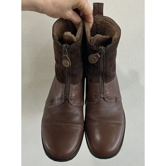 Cole Haan Women's Boot 9.5 Top Zip Up Brown Leather Sherpa Sheepskin - Picture 2 of 7